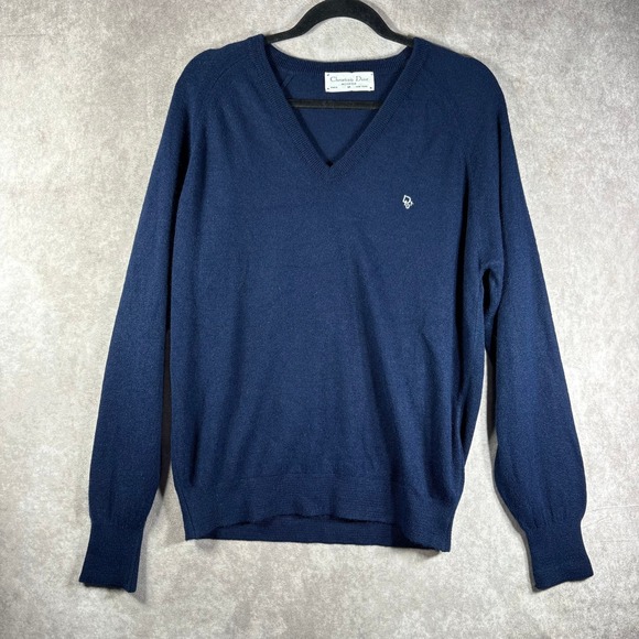 Christian Dior Other - Vintage Christian Dior Monsieur Logo-Embroidered V-Neck Sweater Navy Size Medium